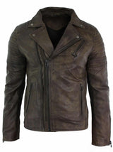 Tikros odos plonas kirpimo vyriškas striukė su užtrauktuku ir retro stiliaus baikerių ruda spalva
