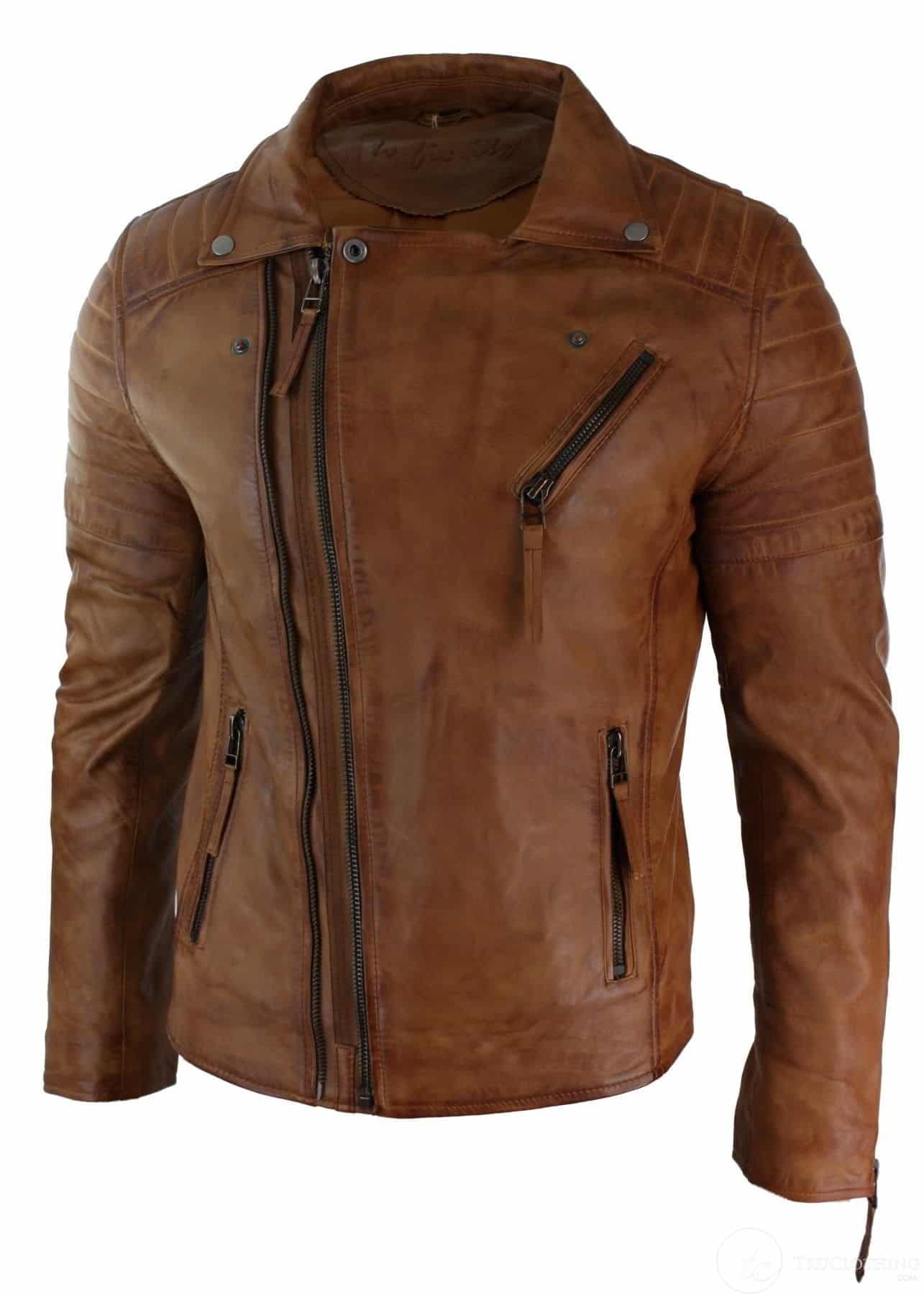 Tikros odos plonas kirpimo vyriškas retro stiliaus „Brando“ švarkas su užtrauktuku, baikerių spalvos, gelsvai rudas