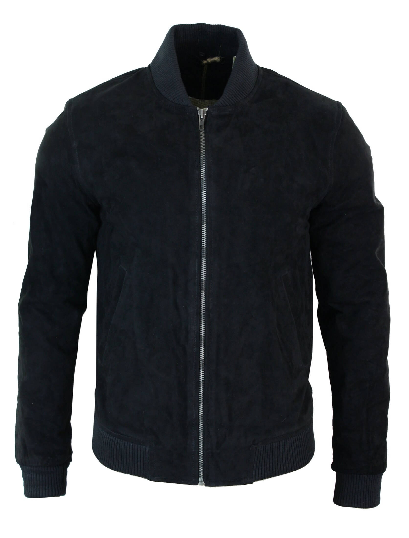 Vyriška zomšos odinė bomber stiliaus striukė iš „Varsity“ klasikinio retro stiliaus – juoda