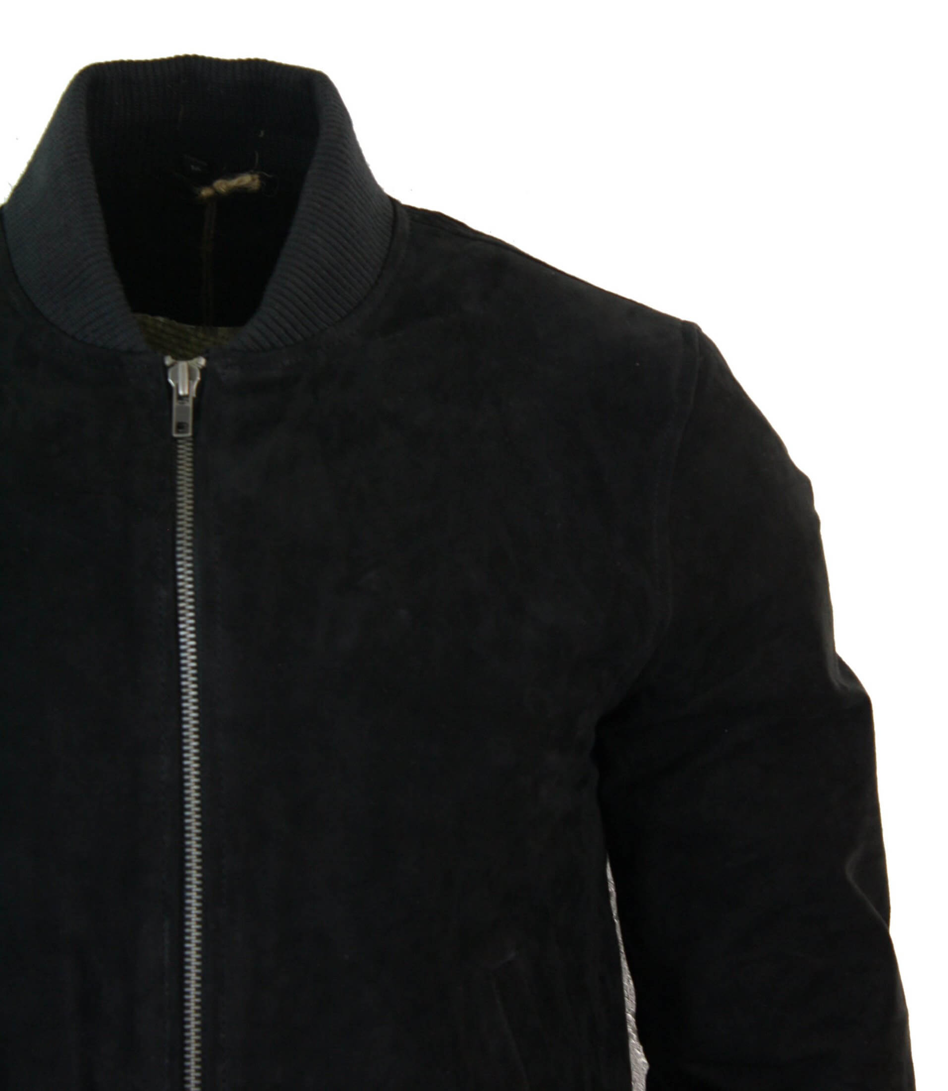 Vyriška zomšos odinė bomber stiliaus striukė iš „Varsity“ klasikinio retro stiliaus – juoda