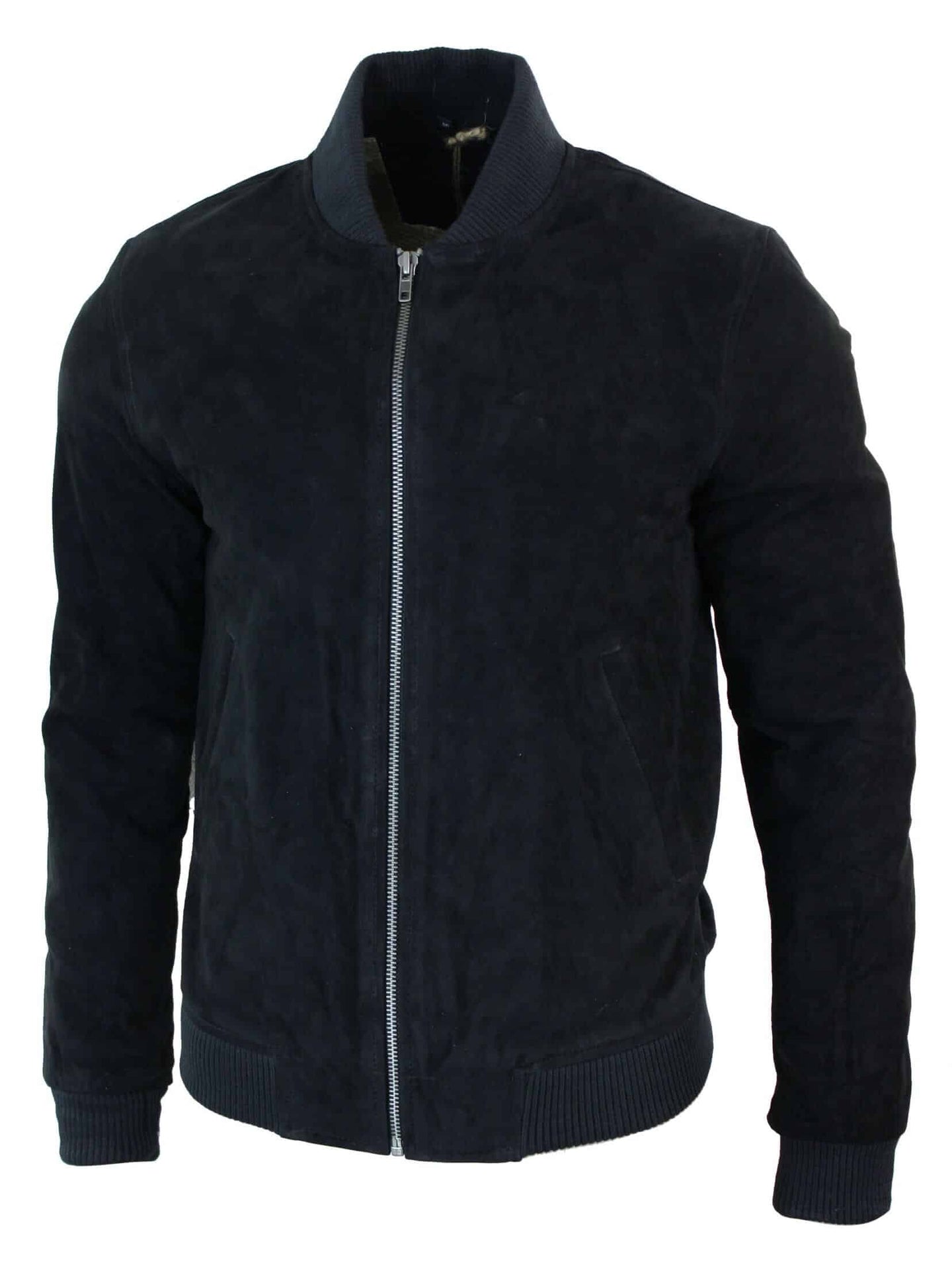 Vyriška zomšos odinė bomber stiliaus striukė iš „Varsity“ klasikinio retro stiliaus – juoda