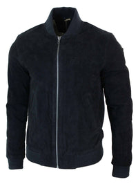 Vyriška zomšos odinė bomber stiliaus striukė iš „Varsity“ klasikinio retro stiliaus – juoda