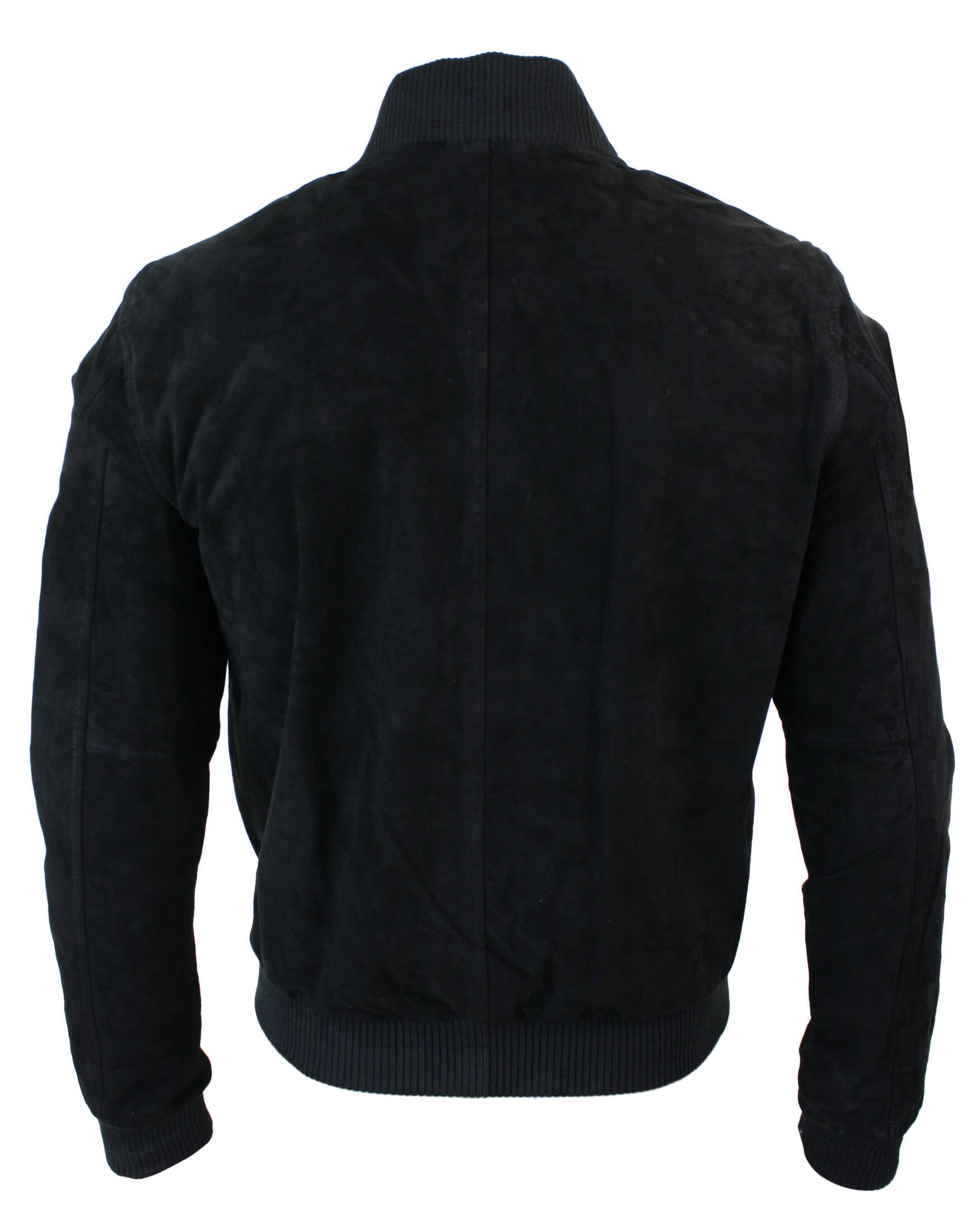 Vyriška zomšos odinė bomber stiliaus striukė iš „Varsity“ klasikinio retro stiliaus – juoda