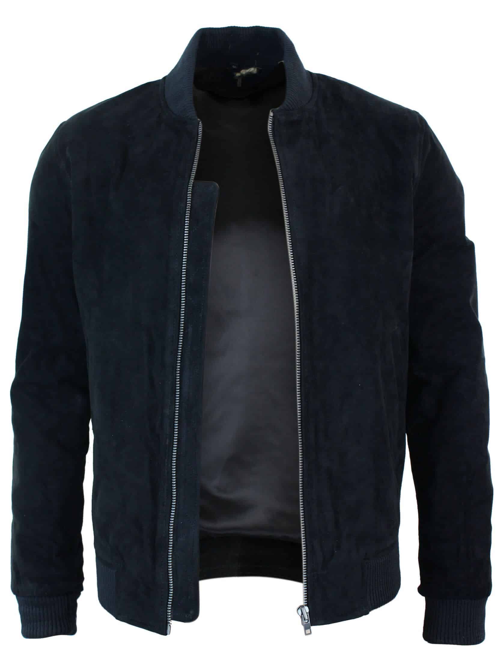 Vyriška zomšos odinė bomber stiliaus striukė iš „Varsity“ klasikinio retro stiliaus – juoda