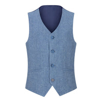 Berniukas, trijų dalių vilnonis kostiumas, šviesiai mėlynas, tvido, klasikinis 1920-ųjų metų liemenė su 4 kišenėmis