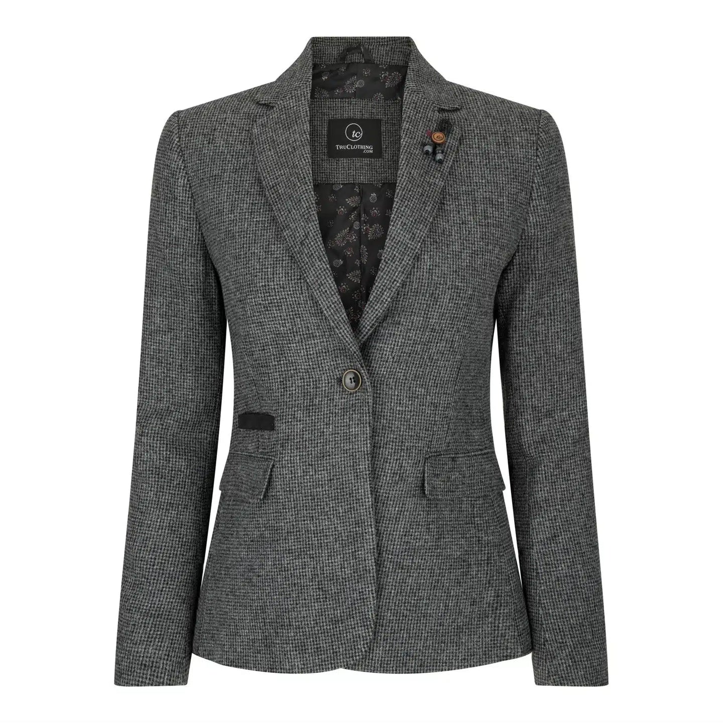 Moteriškas pilkas tvido švarkas su „eglutės“ raštu, 1920-ųjų „Peaky Tailored Fit“, vintažinis, retro stiliaus