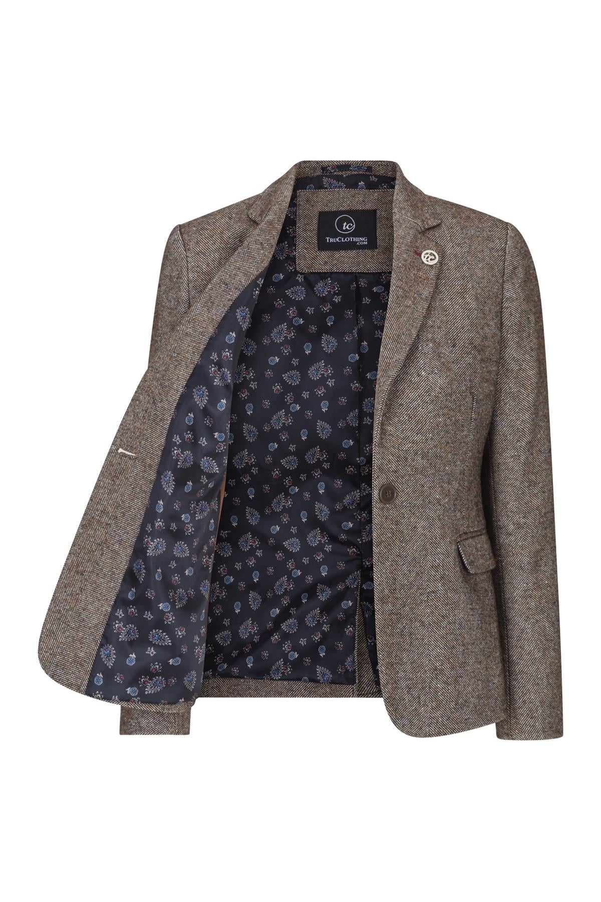 Moteriškas švarkas „1920s Vintage Blinders“ su gelsvai rudu „Herringbone“ raštu, pritaikytas kirpimui